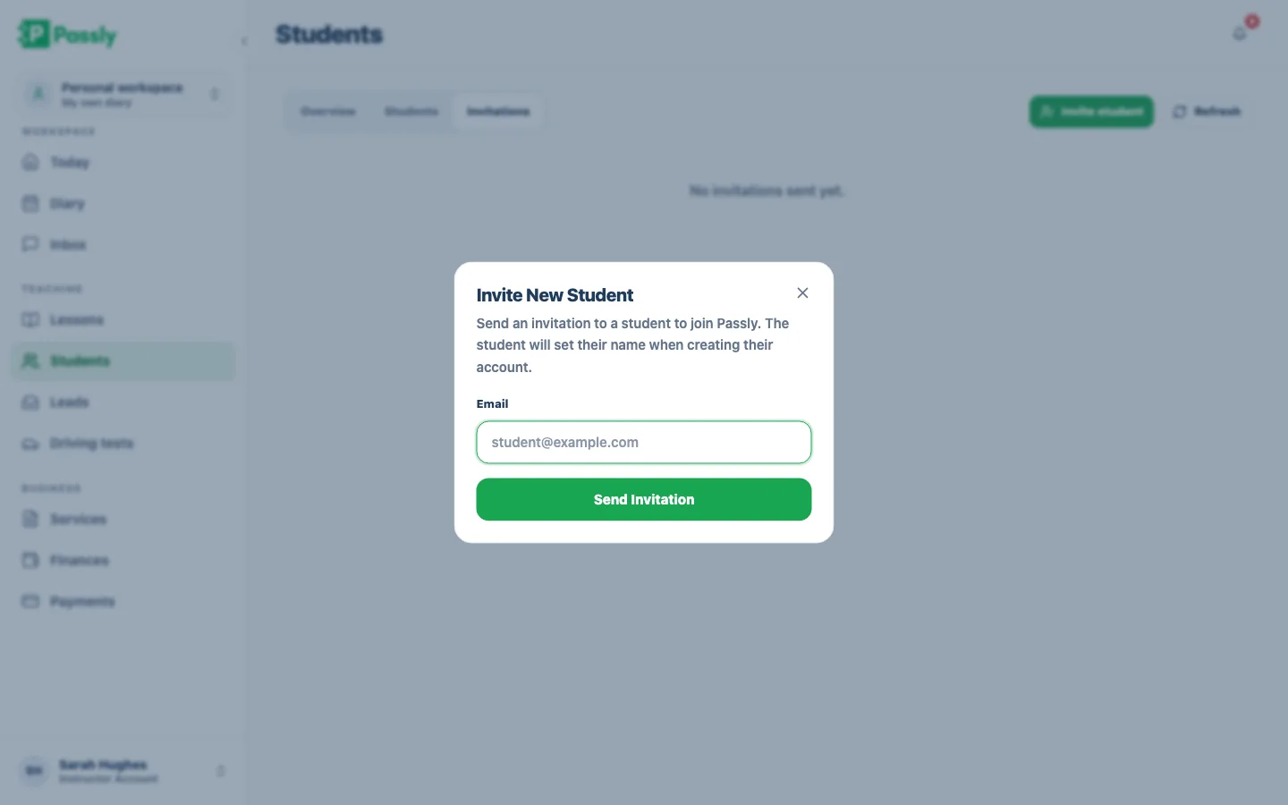 Pupil record with an email invitation to the learner portal