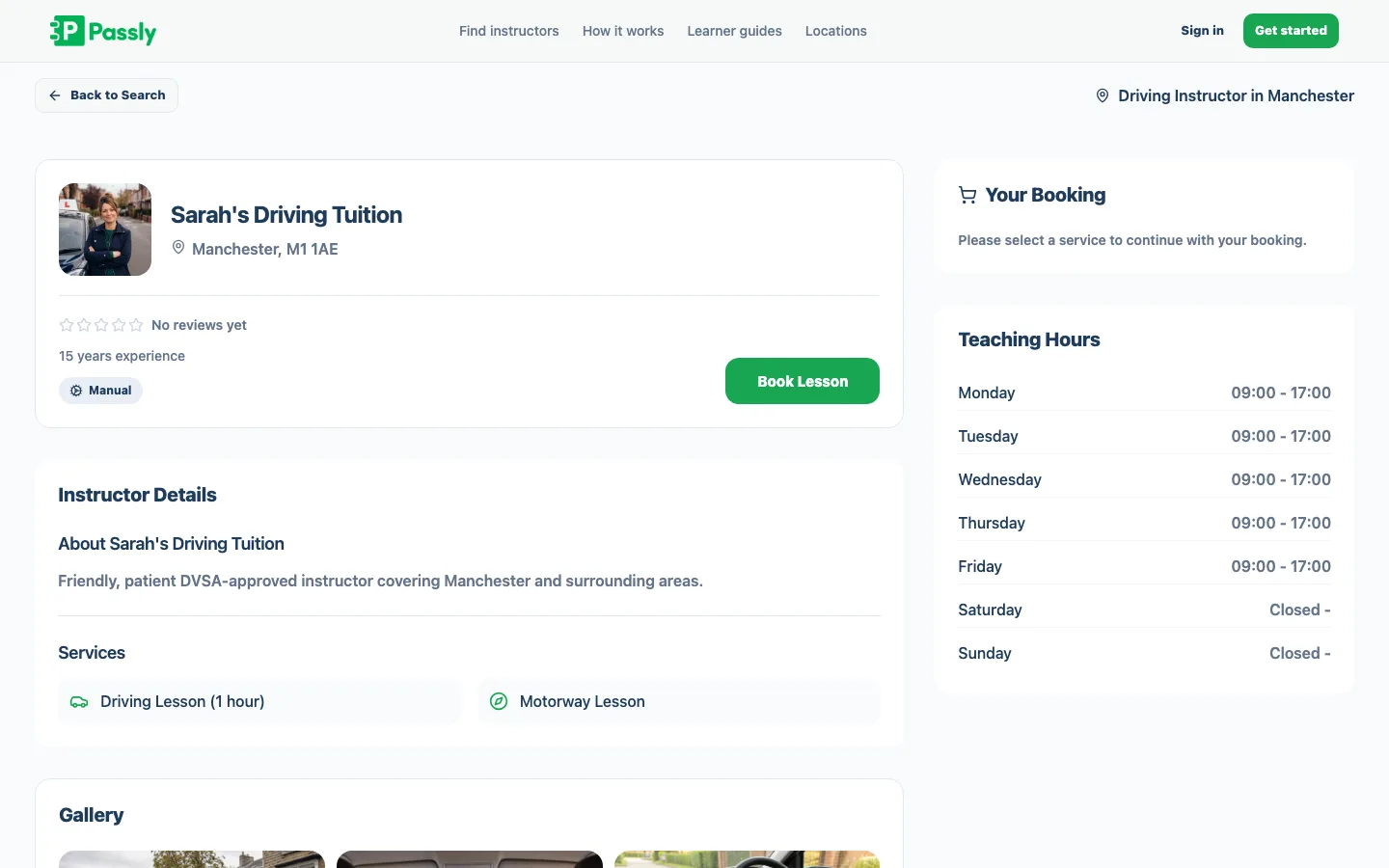 Public instructor marketplace profile showing a book button